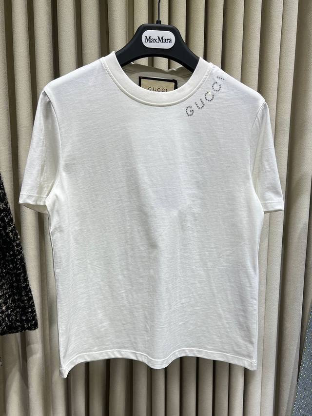 新品#Gu*24水钻字母纯棉t恤 定染定色. 欧代订单 Size S-M-L Code 24030306-07